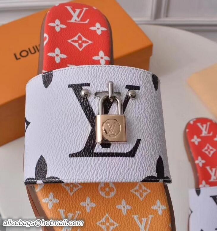 Top Quality  Louis Vuitton Lock It Flat Mules Monogram Canvas LV94909 White/Red/Yellow 2019