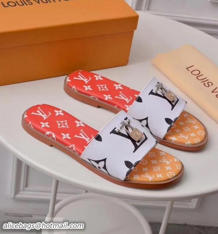 Top Quality  Louis Vuitton Lock It Flat Mules Monogram Canvas LV94909 White/Red/Yellow 2019