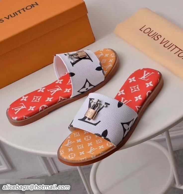 Top Quality  Louis Vuitton Lock It Flat Mules Monogram Canvas LV94909 White/Red/Yellow 2019