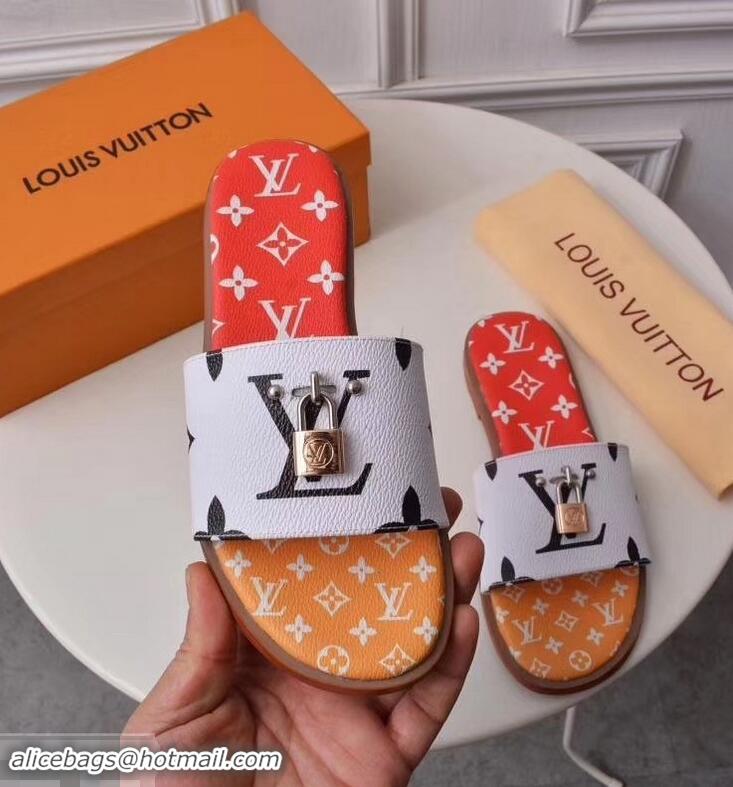 Top Quality  Louis Vuitton Lock It Flat Mules Monogram Canvas LV94909 White/Red/Yellow 2019