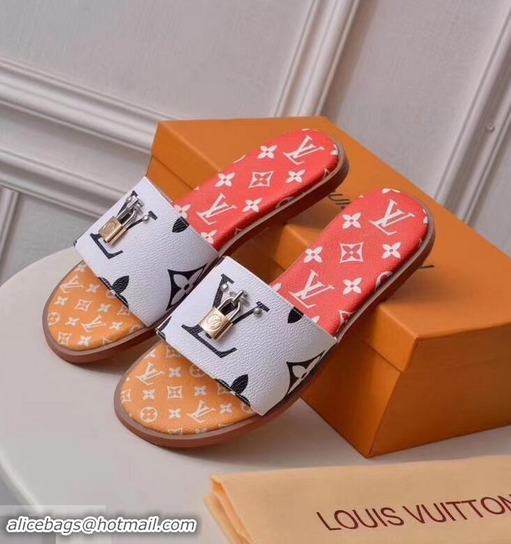 Top Quality  Louis Vuitton Lock It Flat Mules Monogram Canvas LV94909 White/Red/Yellow 2019