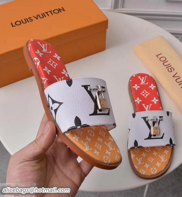 Top Quality  Louis Vuitton Lock It Flat Mules Monogram Canvas LV94909 White/Red/Yellow 2019