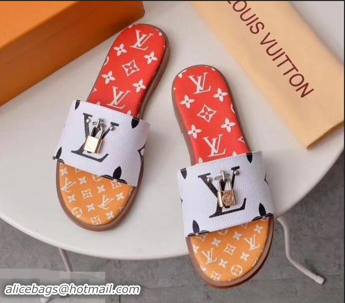 Top Quality  Louis Vuitton Lock It Flat Mules Monogram Canvas LV94909 White/Red/Yellow 2019