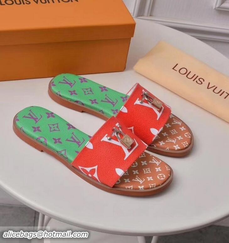 Shop Louis Vuitton Lock It Flat Mules Monogram Canvas LV94909 Red/Green/Brown 2019