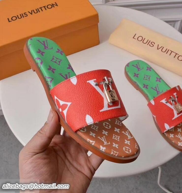 Shop Louis Vuitton Lock It Flat Mules Monogram Canvas LV94909 Red/Green/Brown 2019