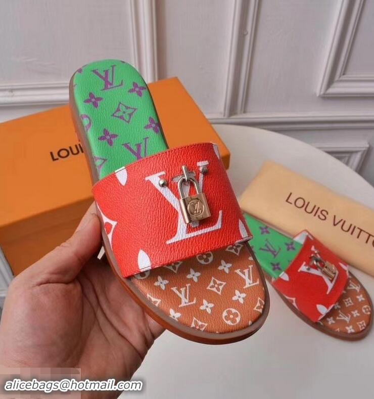 Shop Louis Vuitton Lock It Flat Mules Monogram Canvas LV94909 Red/Green/Brown 2019