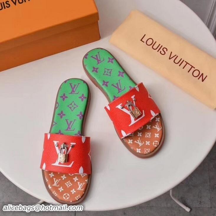 Shop Louis Vuitton Lock It Flat Mules Monogram Canvas LV94909 Red/Green/Brown 2019