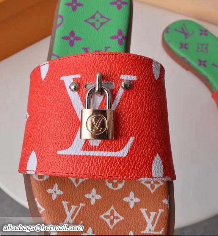 Shop Louis Vuitton Lock It Flat Mules Monogram Canvas LV94909 Red/Green/Brown 2019