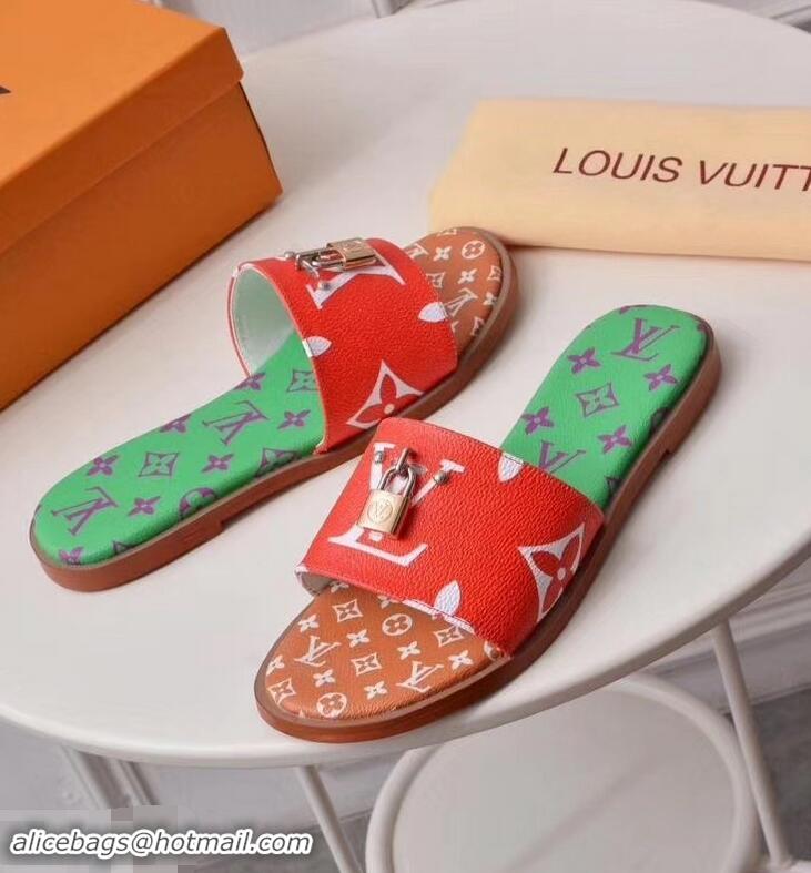 Shop Louis Vuitton Lock It Flat Mules Monogram Canvas LV94909 Red/Green/Brown 2019