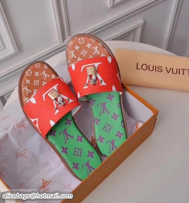 Shop Louis Vuitton Lock It Flat Mules Monogram Canvas LV94909 Red/Green/Brown 2019