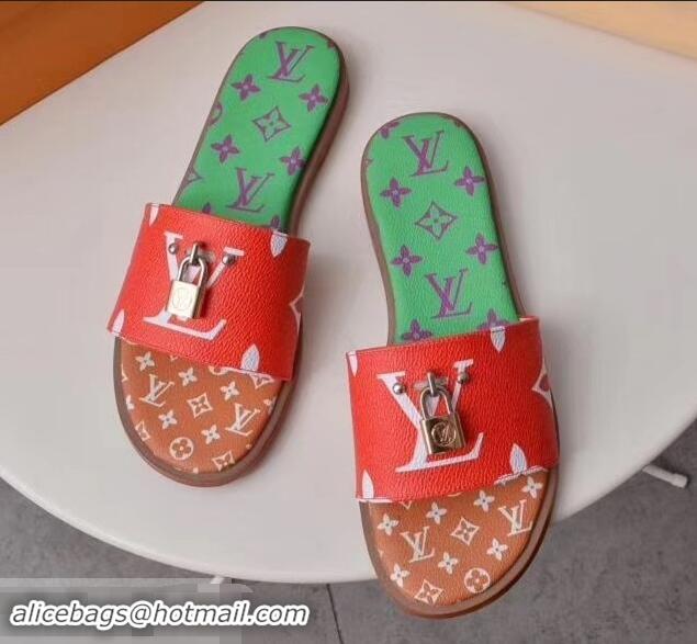 Shop Louis Vuitton Lock It Flat Mules Monogram Canvas LV94909 Red/Green/Brown 2019