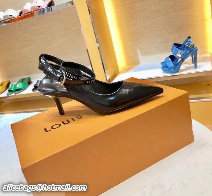 Affordable Price Louis Vuitton Heel 5cm Call Back Open Back Pumps LV95606 Black 2019