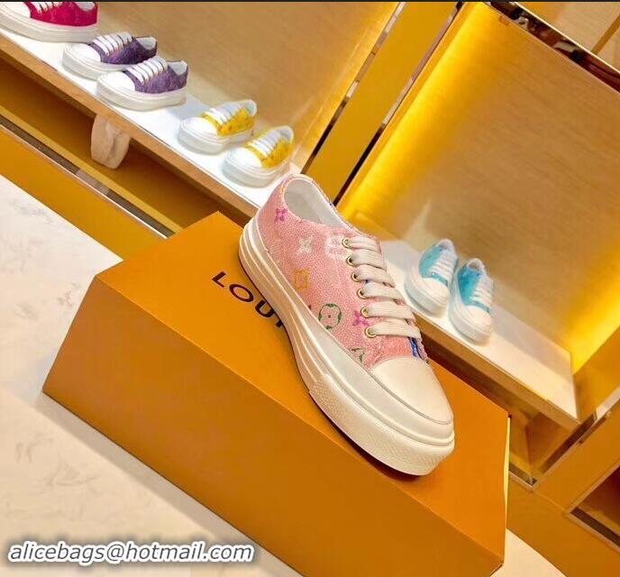 Cheap Design Louis Vuitton Monogram Denim Stellar Sneakers LV95614 Pink 2019