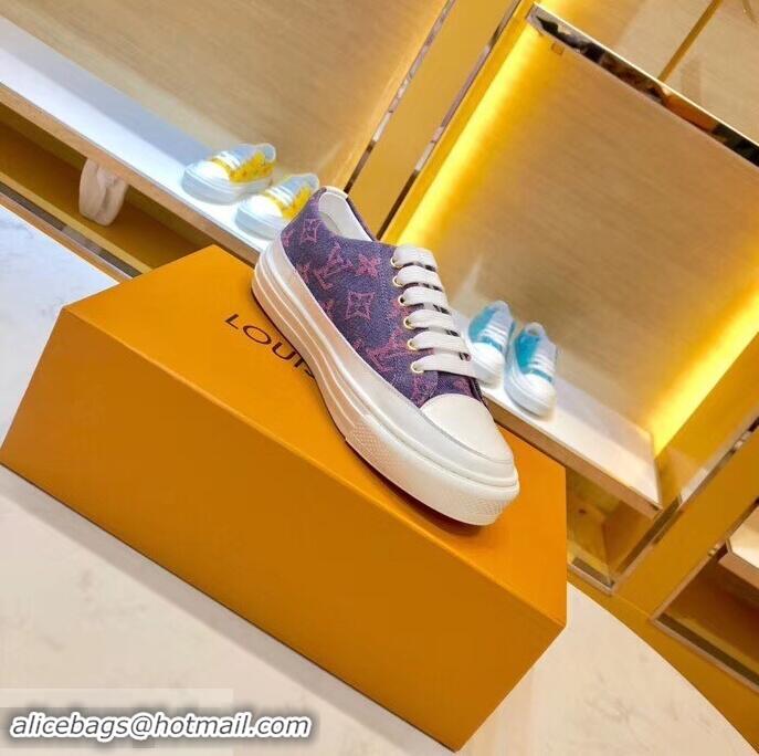 Free Shipping Louis Vuitton Monogram Denim Stellar Sneakers LV95614 Purple 2019