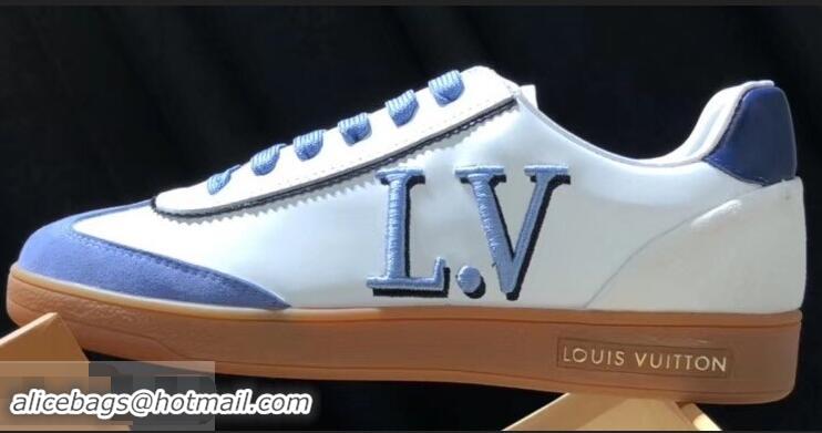 Top Design Louis Vuitton Embroidered LV Frontrow Sneakers LV95301 Blue 2019