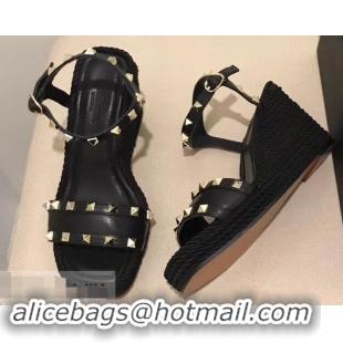 Famous Brand Valentino Heel 8.5cm Wedge Sandals VT96101 Black With Studs 2019