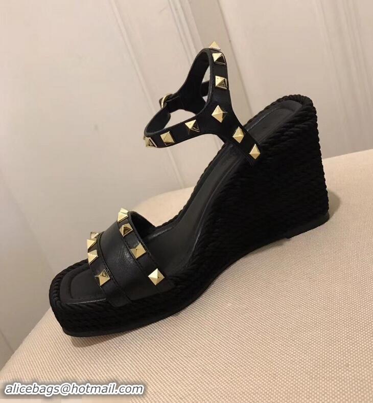 Famous Brand Valentino Heel 8.5cm Wedge Sandals VT96101 Black With Studs 2019