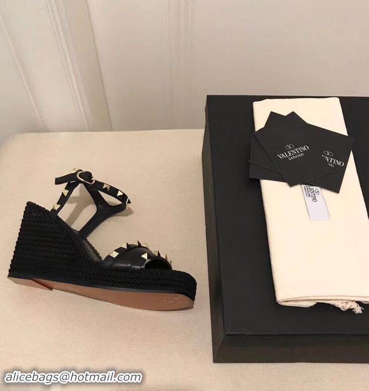 Famous Brand Valentino Heel 8.5cm Wedge Sandals VT96101 Black With Studs 2019