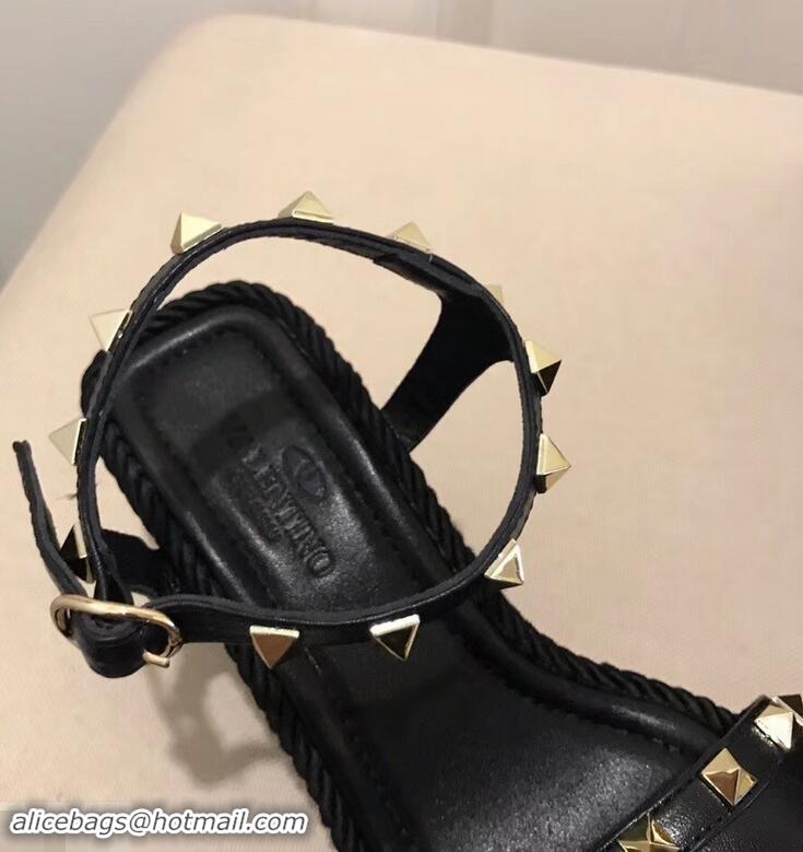 Famous Brand Valentino Heel 8.5cm Wedge Sandals VT96101 Black With Studs 2019