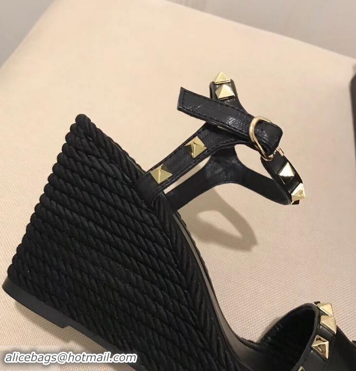 Famous Brand Valentino Heel 8.5cm Wedge Sandals VT96101 Black With Studs 2019