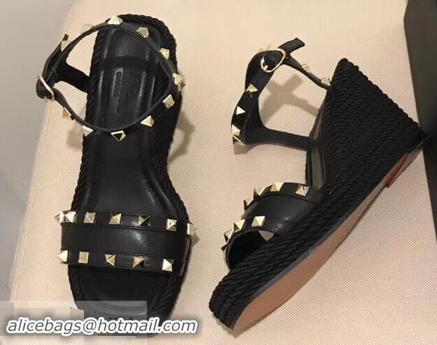 Famous Brand Valentino Heel 8.5cm Wedge Sandals VT96101 Black With Studs 2019