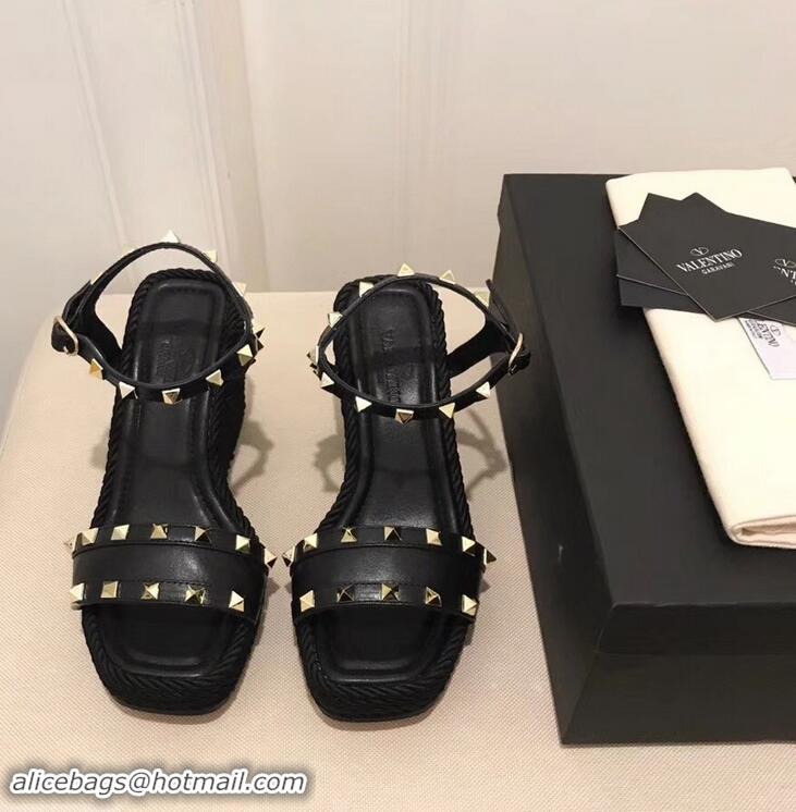 Famous Brand Valentino Heel 8.5cm Wedge Sandals VT96101 Black With Studs 2019