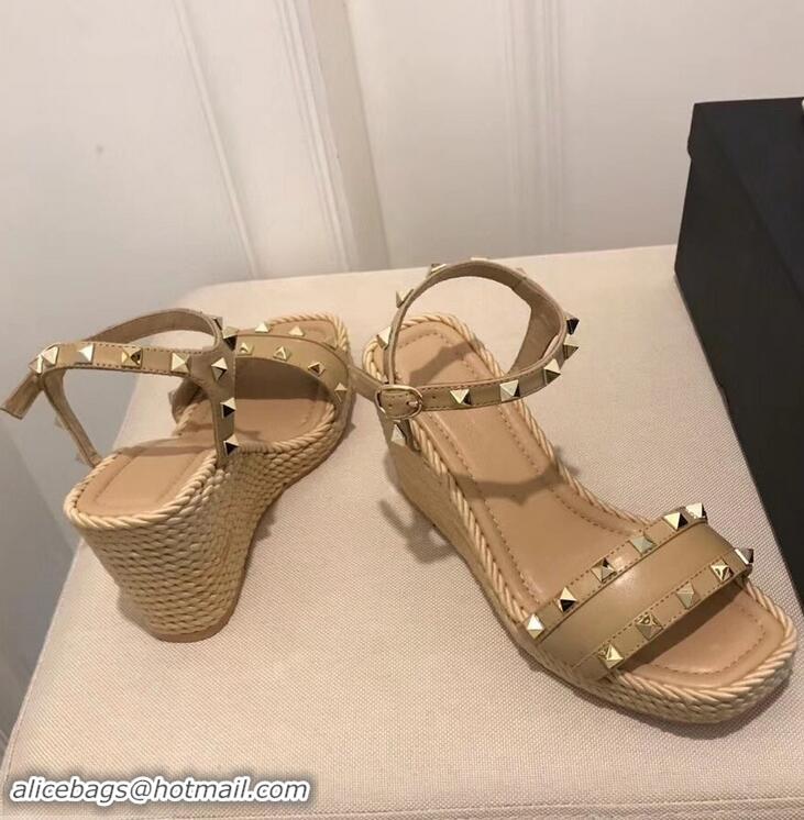 Inexpensive Valentino Heel 8.5cm Wedge Sandals VT96101 Beige With Studs 2019