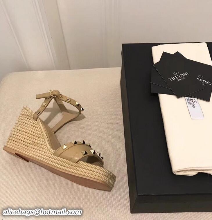 Inexpensive Valentino Heel 8.5cm Wedge Sandals VT96101 Beige With Studs 2019