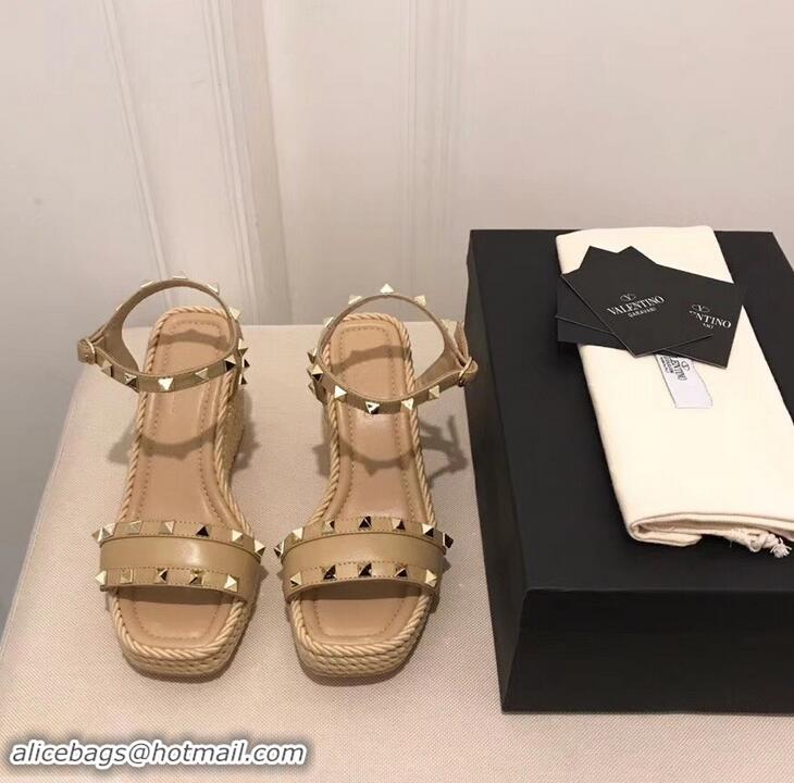 Inexpensive Valentino Heel 8.5cm Wedge Sandals VT96101 Beige With Studs 2019