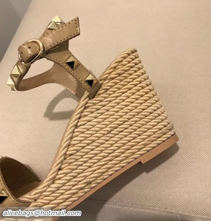 Inexpensive Valentino Heel 8.5cm Wedge Sandals VT96101 Beige With Studs 2019