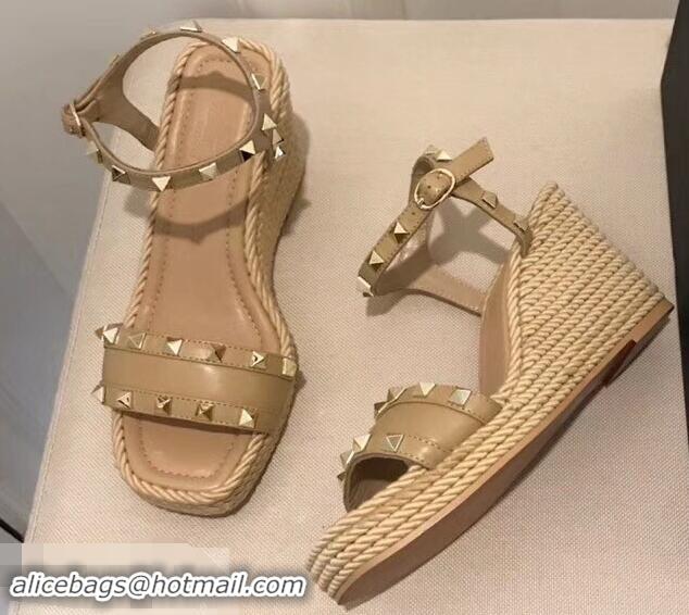 Inexpensive Valentino Heel 8.5cm Wedge Sandals VT96101 Beige With Studs 2019