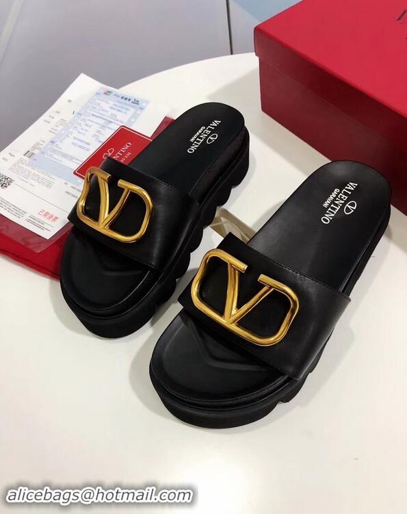 Discount Valentino Heel 6cm Slide Sandals VT96313 Black With VLogo Detail 2019