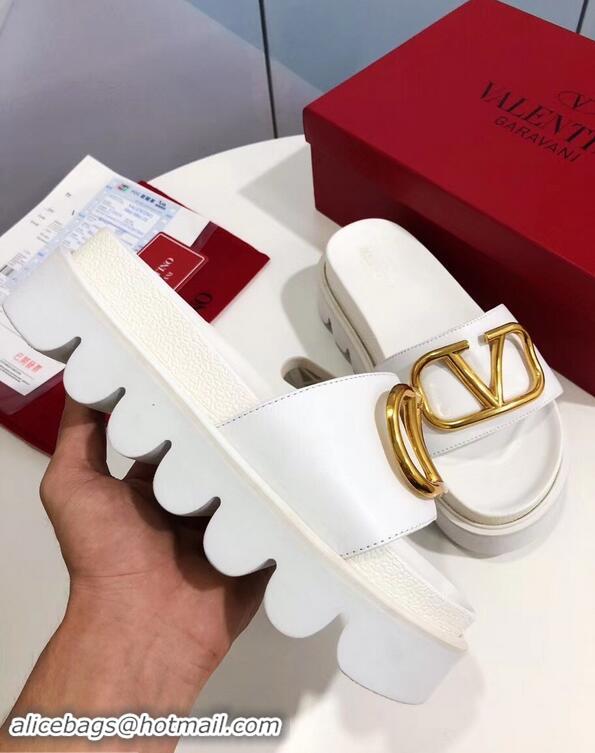 Hot Sell Valentino Heel 6cm Slide Sandals VT96313 White With VLogo Detail 2019