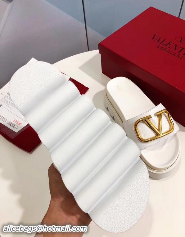 Hot Sell Valentino Heel 6cm Slide Sandals VT96313 White With VLogo Detail 2019