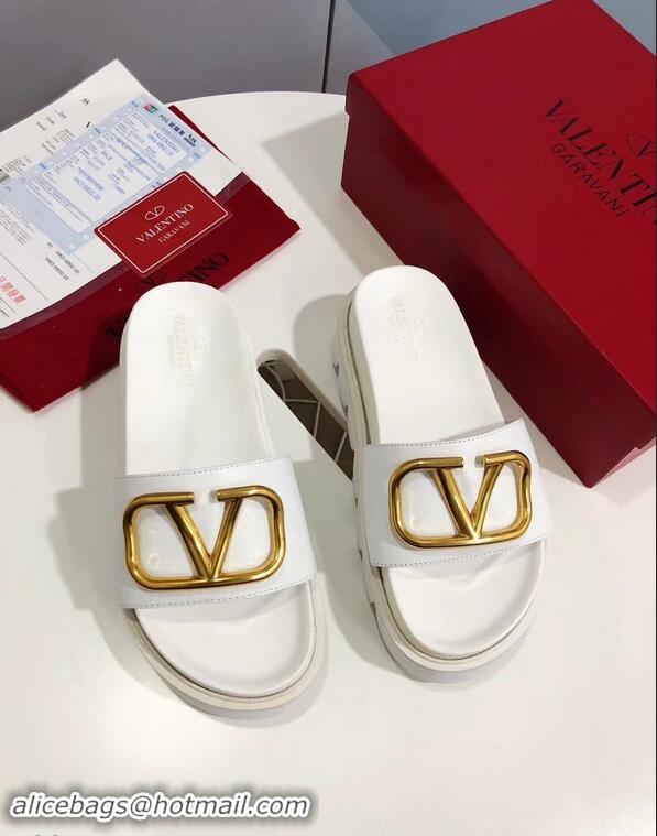 Hot Sell Valentino Heel 6cm Slide Sandals VT96313 White With VLogo Detail 2019