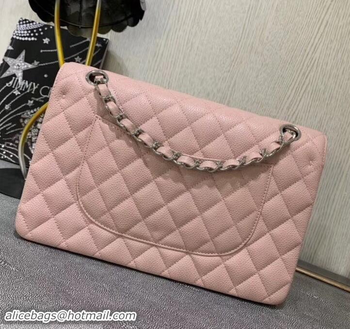 Sophisticated Chanel 1112 medium Flap Bag Light pink in caviar Leather with silver Hardware 