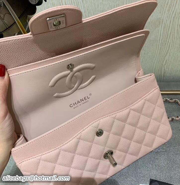 Sophisticated Chanel 1112 medium Flap Bag Light pink in caviar Leather with silver Hardware 