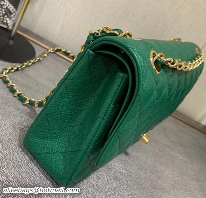 Luxury Hot Chanel 1112 Caviar Medium Classic Flap Bag Green with gold hardware