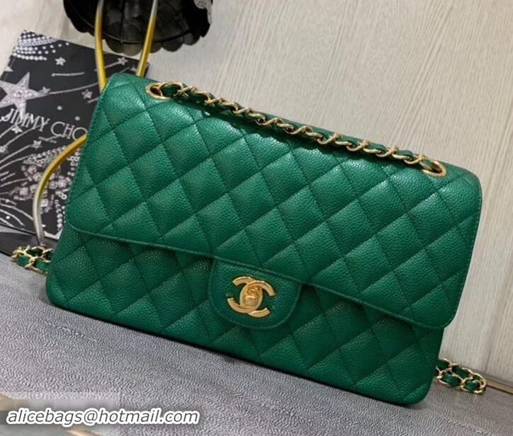 Luxury Hot Chanel 1112 Caviar Medium Classic Flap Bag Green with gold hardware