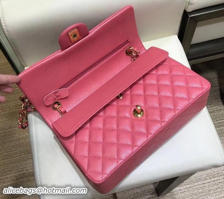 Luxury Chanel Caviar leather 1112 Classic Medium Flap Bag Dark Pink with gold hardware