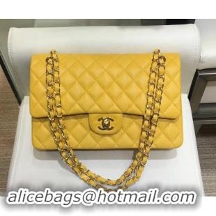 Practical Chanel Caviar 1112 Classic Medium Flap Bag Yellow with gold hardware