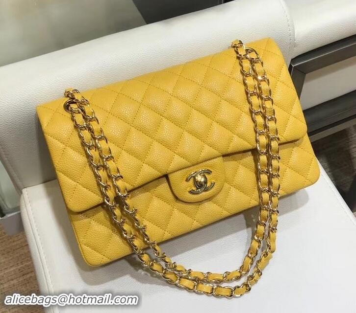 Practical Chanel Caviar 1112 Classic Medium Flap Bag Yellow with gold hardware