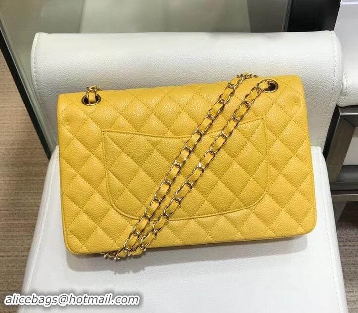 Practical Chanel Caviar 1112 Classic Medium Flap Bag Yellow with gold hardware