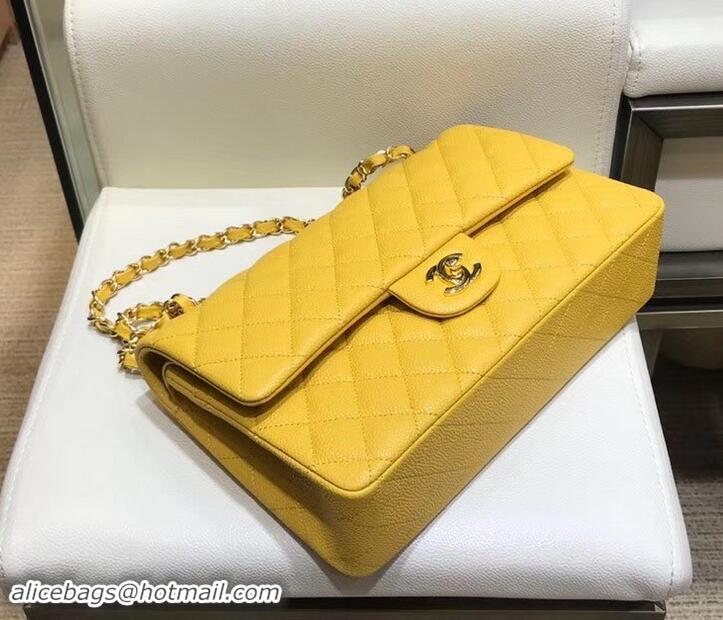 Practical Chanel Caviar 1112 Classic Medium Flap Bag Yellow with gold hardware