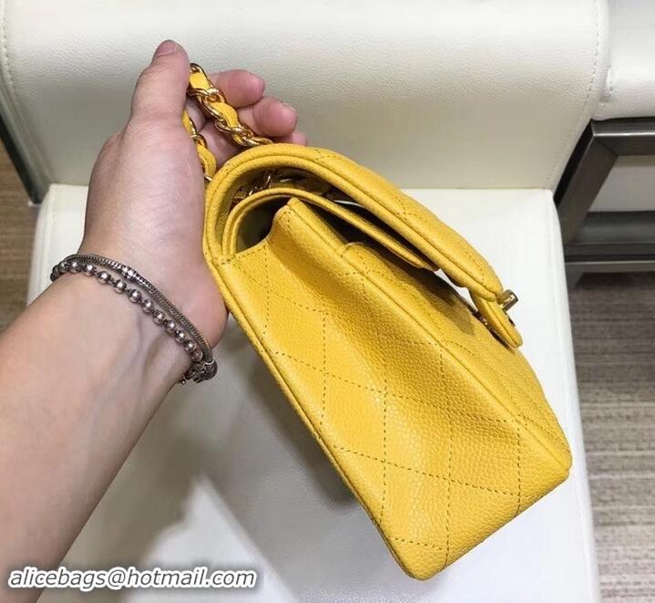 Practical Chanel Caviar 1112 Classic Medium Flap Bag Yellow with gold hardware