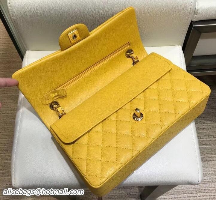 Practical Chanel Caviar 1112 Classic Medium Flap Bag Yellow with gold hardware