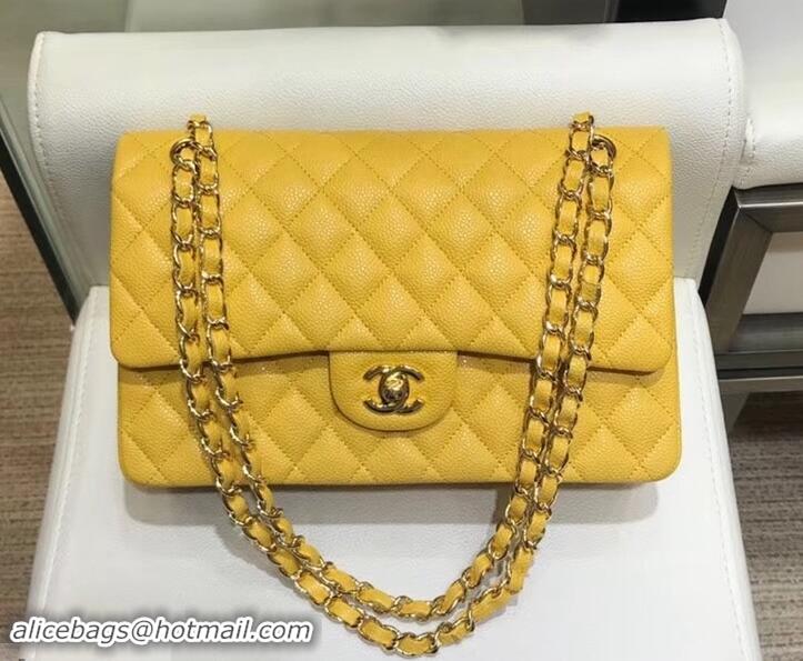 Practical Chanel Caviar 1112 Classic Medium Flap Bag Yellow with gold hardware