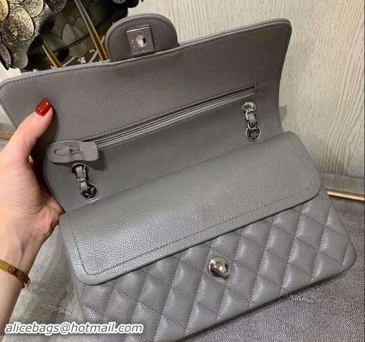 Classic Hot Chanel caviar leather 1112 Classic Medium flap bag gray with Silver Hardware