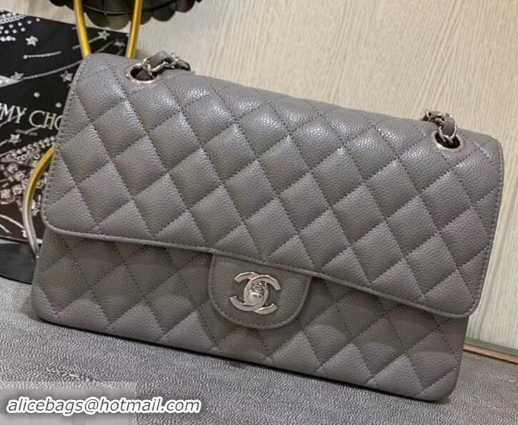 Classic Hot Chanel caviar leather 1112 Classic Medium flap bag gray with Silver Hardware