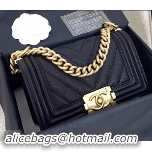 Luxury Chanel Original Quality small caviar chevron Boy Bag black With Gold Hardware 616011